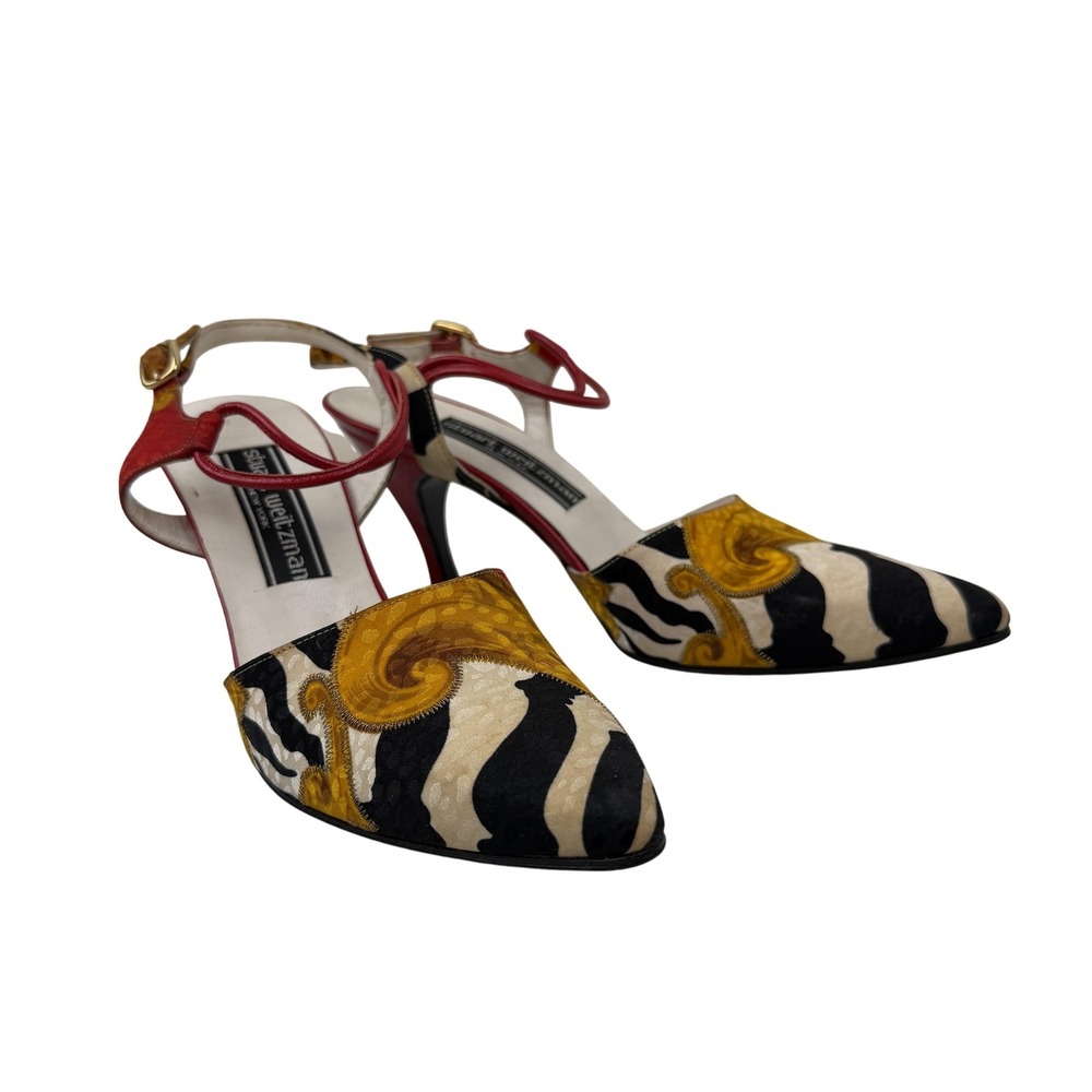 Stuart Weitzman Shoes Womens Size 6.5 Ankle Strap Pointed Heels Multi Zebra
